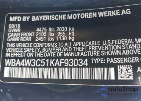 2019 BMW 430I from USA, damaged, VIN WBA4W3C51KAF93034
